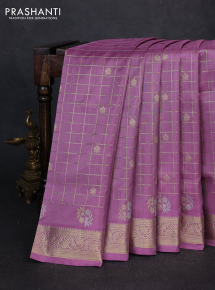 Venkatagiri silk saree pastel purple with allover zari checks & buttas and zari woven butta border
