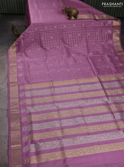 Venkatagiri silk saree pastel purple with allover zari checks & buttas and zari woven butta border