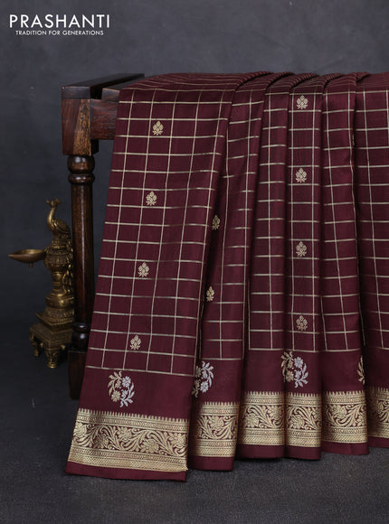 Venkatagiri silk saree coffee brown with allover zari checks & buttas and zari woven butta border