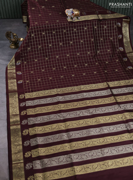 Venkatagiri silk saree coffee brown with allover zari checks & buttas and zari woven butta border