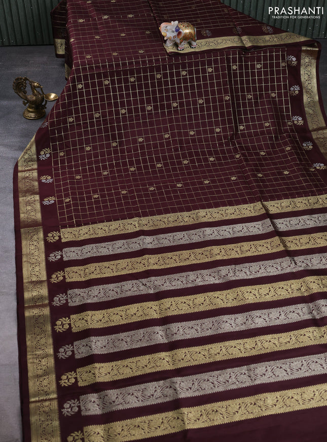 Venkatagiri silk saree coffee brown with allover zari checks & buttas and zari woven butta border