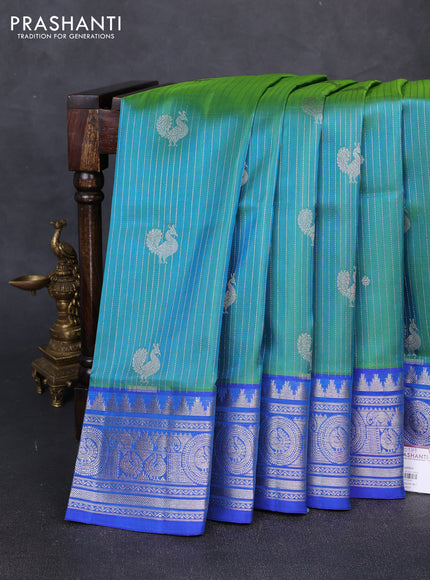 Venkatagiri silk saree dual shade of green and blue with allover zari weaves & buttas and zari woven butta border