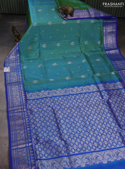 Venkatagiri silk saree dual shade of green and blue with allover zari weaves & buttas and zari woven butta border