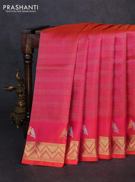 Venkatagiri silk saree dual shade of pinkish orange and pink with allover zari weaves pattern and zari woven butta border