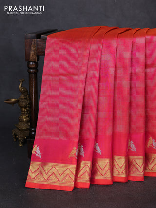 Venkatagiri silk saree dual shade of pinkish orange and pink with allover zari weaves pattern and zari woven butta border