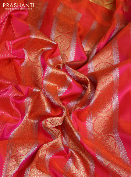 Venkatagiri silk saree dual shade of pinkish orange and pink with allover zari weaves pattern and zari woven butta border