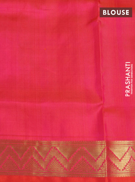 Venkatagiri silk saree dual shade of pinkish orange and pink with allover zari weaves pattern and zari woven butta border