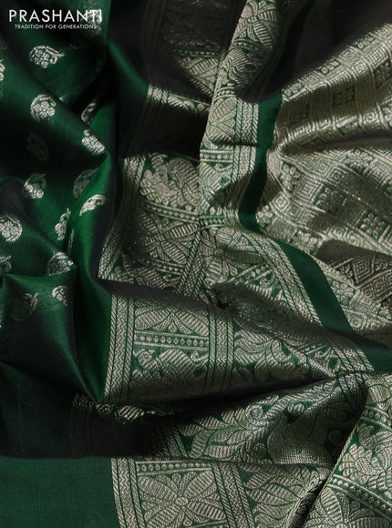 Venkatagiri silk saree bottle green with allover silver zari woven buttas and zari woven muniya butta border