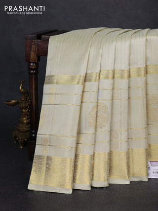 Venkatagiri silk saree cream with allover zari weaves and long zari woven border