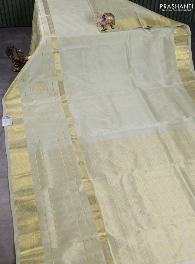Venkatagiri silk saree cream with allover zari weaves and long zari woven border