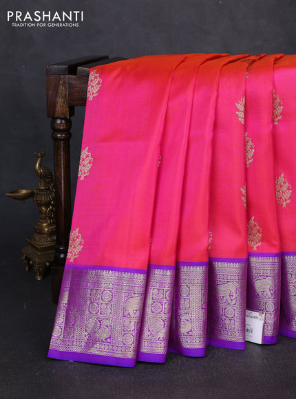 Venkatagiri silk saree candy pink and royal blue with allover zari woven buttas and zari woven border