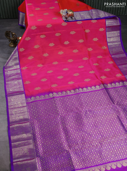 Venkatagiri silk saree candy pink and royal blue with allover zari woven buttas and zari woven border