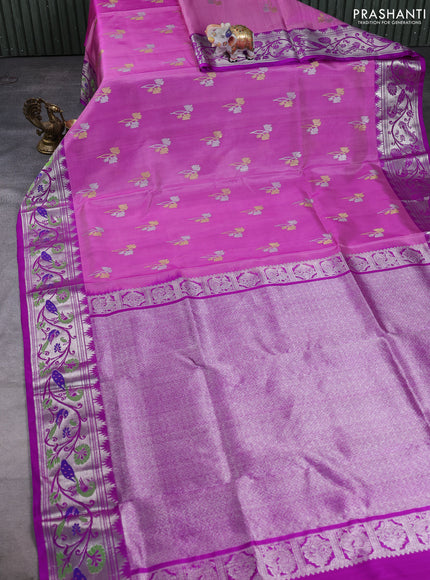 Venkatagiri silk saree lavender and purple with allover zari woven buttas and paithani style border