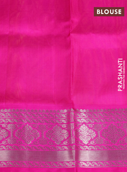 Venkatagiri silk saree dual shade of pinkish orange and pink with allover silver & zari woven buttas and silver zari woven border
