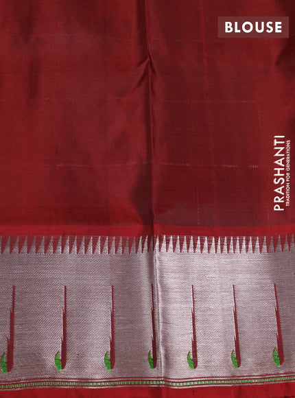 Venkatagiri silk saree green and maroon with allover silver zari checks & muniya buttas and muniya butta border