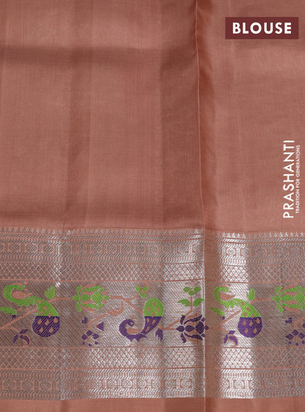 Venkatagiri silk saree light green and sandal with allover silver small zari checks & buttas and zari woven border