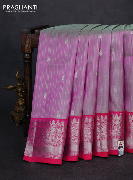Venkatagiri silk saree dual shade of pinkish green and pink with allover zari weaves & buttas and silver zari woven border