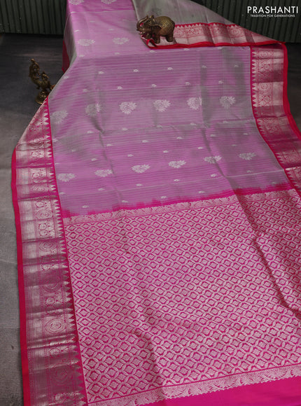 Venkatagiri silk saree dual shade of pinkish green and pink with allover zari weaves & buttas and silver zari woven border