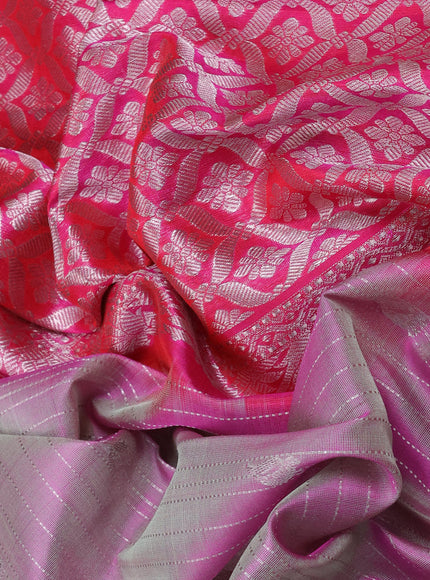 Venkatagiri silk saree dual shade of pinkish green and pink with allover zari weaves & buttas and silver zari woven border