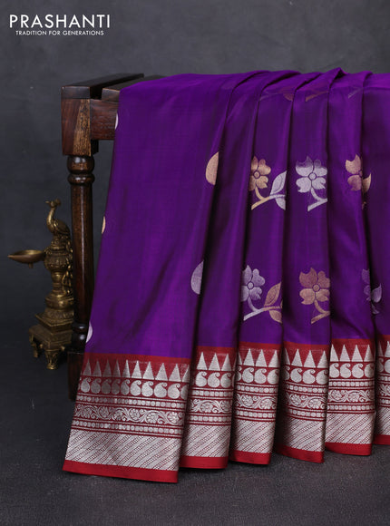 Venkatagiri silk saree purple and maroon with allover zari woven buttas and silver zari woven border