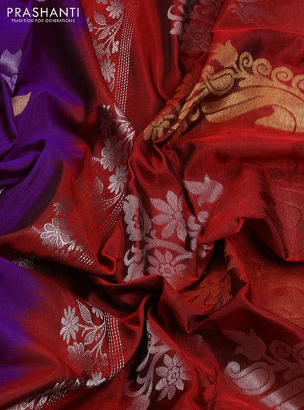 Venkatagiri silk saree purple and maroon with allover zari woven buttas and silver zari woven border