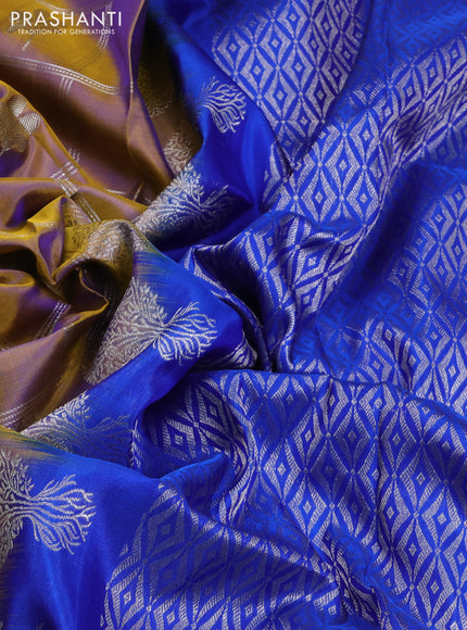 Venkatagiri silk saree dual shade of yellow and blue with allover zari checks & buttas and zari woven border