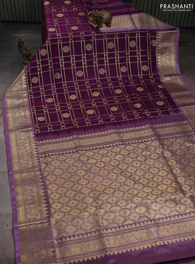 Venkatagiri silk saree purple and pastel purple with allover zari checks & buttas and zari woven border