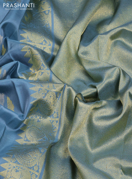Venkatagiri silk saree pastel blue with allover zari woven buttas and zari woven muniya butta border