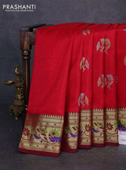 Venkatagiri silk saree red and maroon with allover zari woven buttas and zari woven muniya butta border