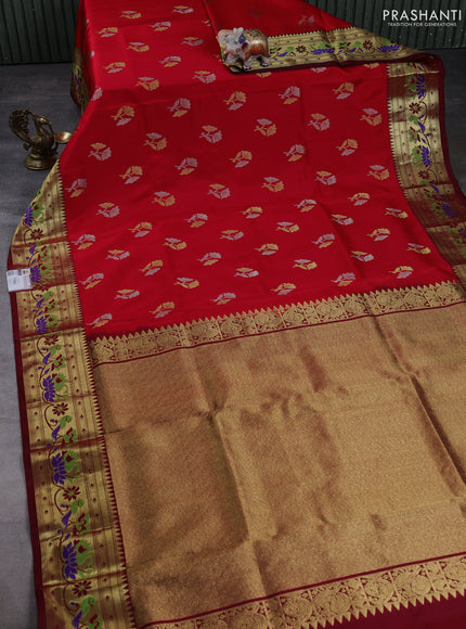 Venkatagiri silk saree red and maroon with allover zari woven buttas and zari woven muniya butta border