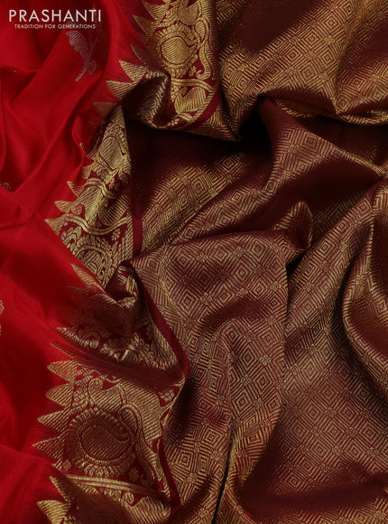 Venkatagiri silk saree red and maroon with allover zari woven buttas and zari woven muniya butta border