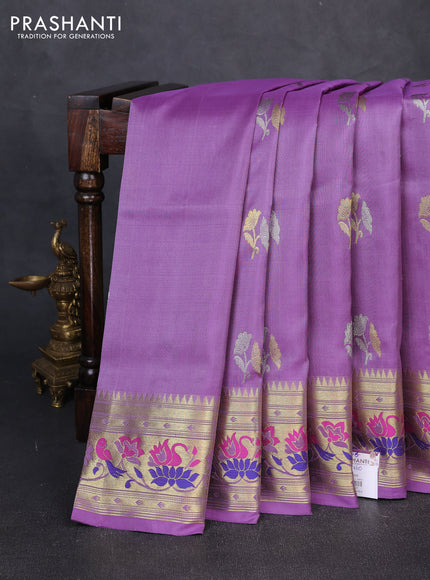 Venkatagiri silk saree lavender with allover zari woven buttas and zari woven muniya butta border