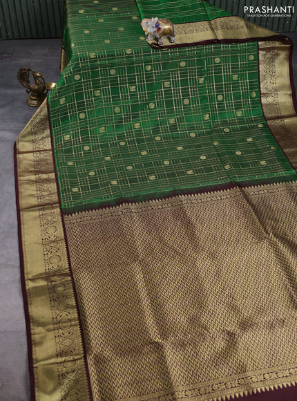 Venkatagiri silk saree green and coffee brown with allover zari checks & buttas and zari woven border