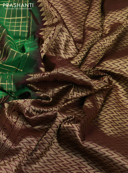 Venkatagiri silk saree green and coffee brown with allover zari checks & buttas and zari woven border