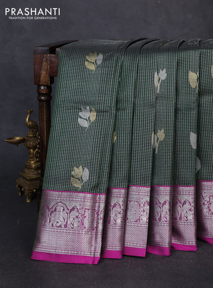 Venkatagiri silk saree green and pink with allover small zari checks & buttas and zari woven border
