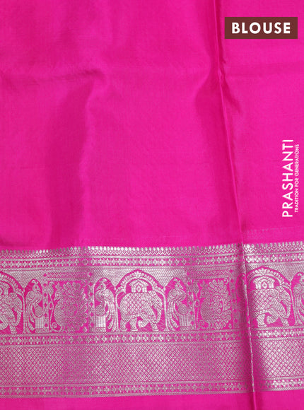 Venkatagiri silk saree green and pink with allover small zari checks & buttas and zari woven border