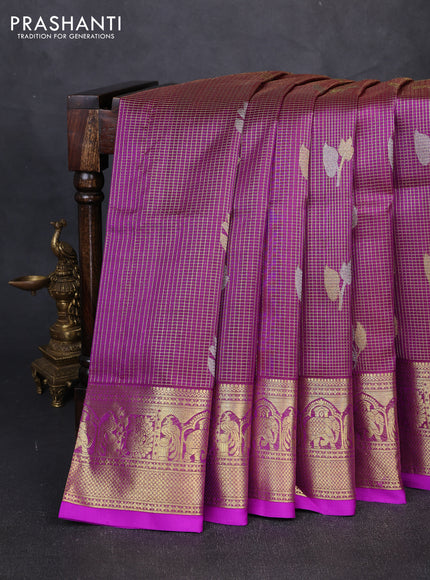 Venkatagiri silk saree purple with allover small zari checks & buttas and zari woven border