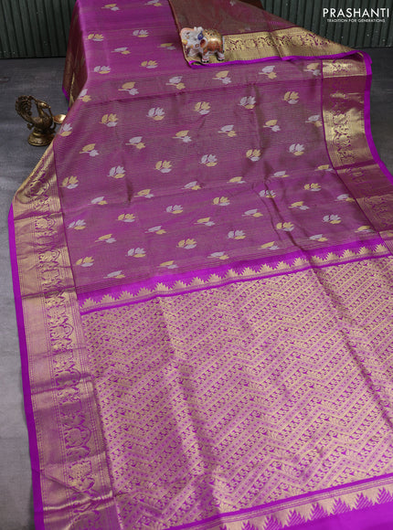 Venkatagiri silk saree purple with allover small zari checks & buttas and zari woven border