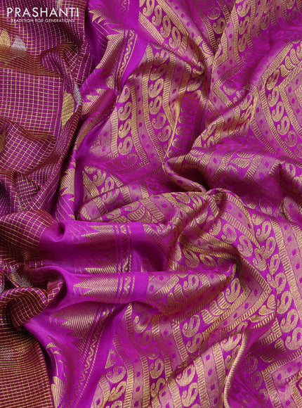 Venkatagiri silk saree purple with allover small zari checks & buttas and zari woven border