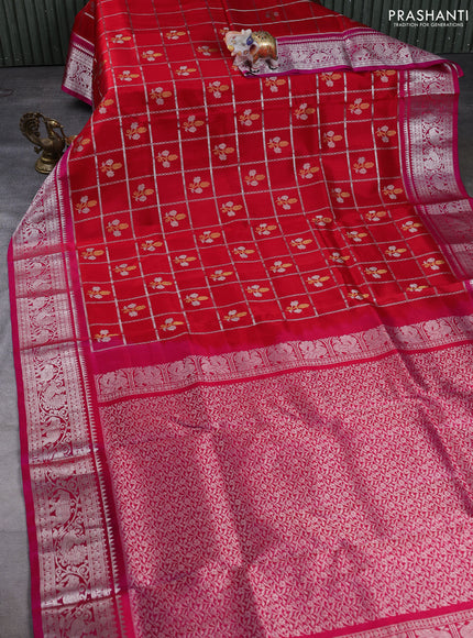 Venkatagiri silk saree red and pink with allover silver zari checks & buttas and zari woven border