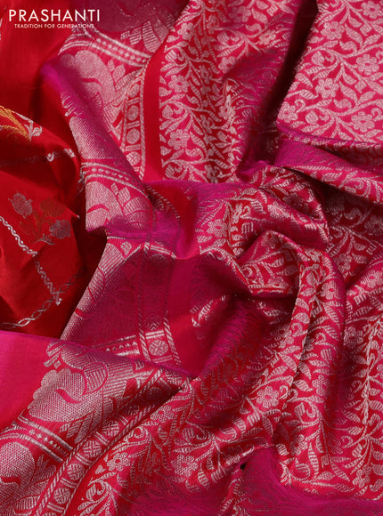 Venkatagiri silk saree red and pink with allover silver zari checks & buttas and zari woven border