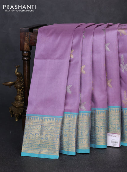 Venkatagiri silk saree rosy brown and teal green with allover silver & zari woven buttas and zari woven border