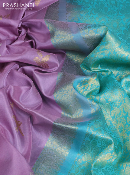 Venkatagiri silk saree rosy brown and teal green with allover silver & zari woven buttas and zari woven border