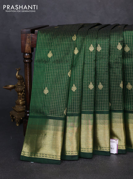 Venkatagiri silk saree bottle green with allover zari checks & buttas and rich zari woven border
