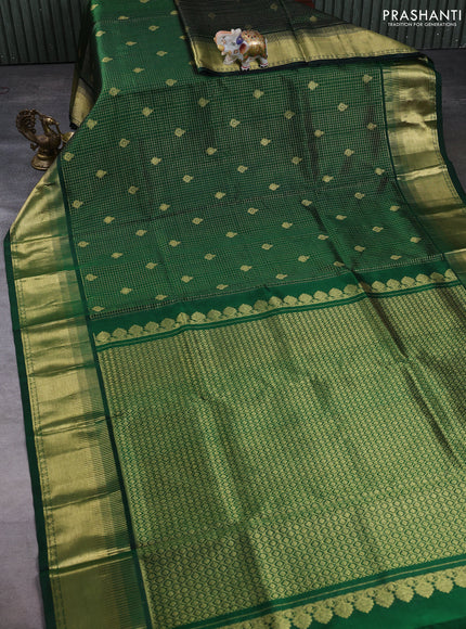 Venkatagiri silk saree bottle green with allover zari checks & buttas and rich zari woven border