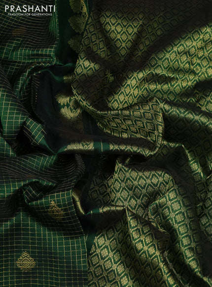 Venkatagiri silk saree bottle green with allover zari checks & buttas and rich zari woven border