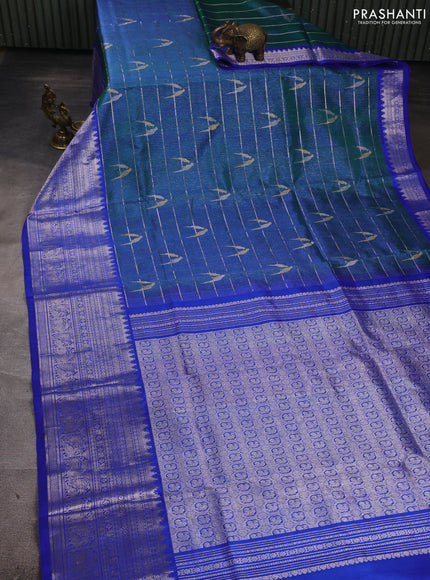 Venkatagiri silk saree dual shade of greenish blue and blue with allover zari weaves & buttas and long zari woven border