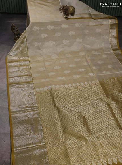 Venkatagiri silk saree elaichi green and mehendi green with allover zari woven buttas and long zari woven border