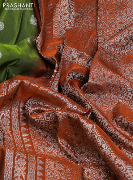 Venkatagiri silk saree mehendi green and orange with allover zari woven buttas and long zari woven border