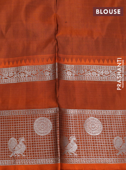 Venkatagiri silk saree mehendi green and orange with allover zari woven buttas and long zari woven border